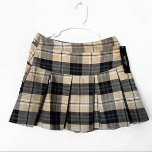 NWT Boutique Pleated Mini Tennis Skirt Plaid Brown Neutral Schoolgirl